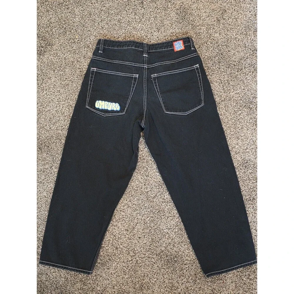 Empyre Baggy Loose Fit Skate Jeans Black w/ White Contrast Stitch Size 28x23